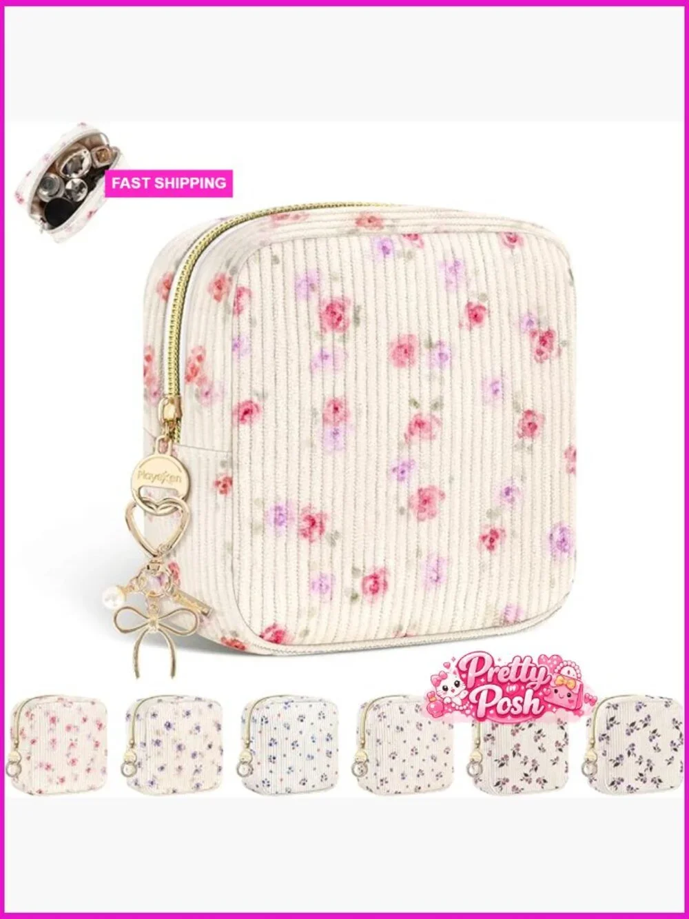 Corduroy Mini Travel Makeup Pouch, Small Cosmetic Bag for Purse